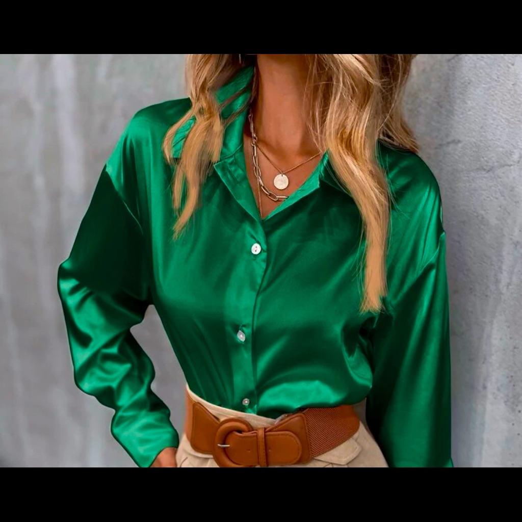 Satin Solid Button Drop Shoulder Blouse